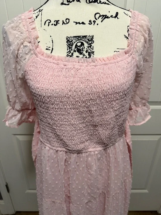 Merokeety Puff Sleeve Elastic Smocked Midi Dress. Size L - Picture 2 of 13